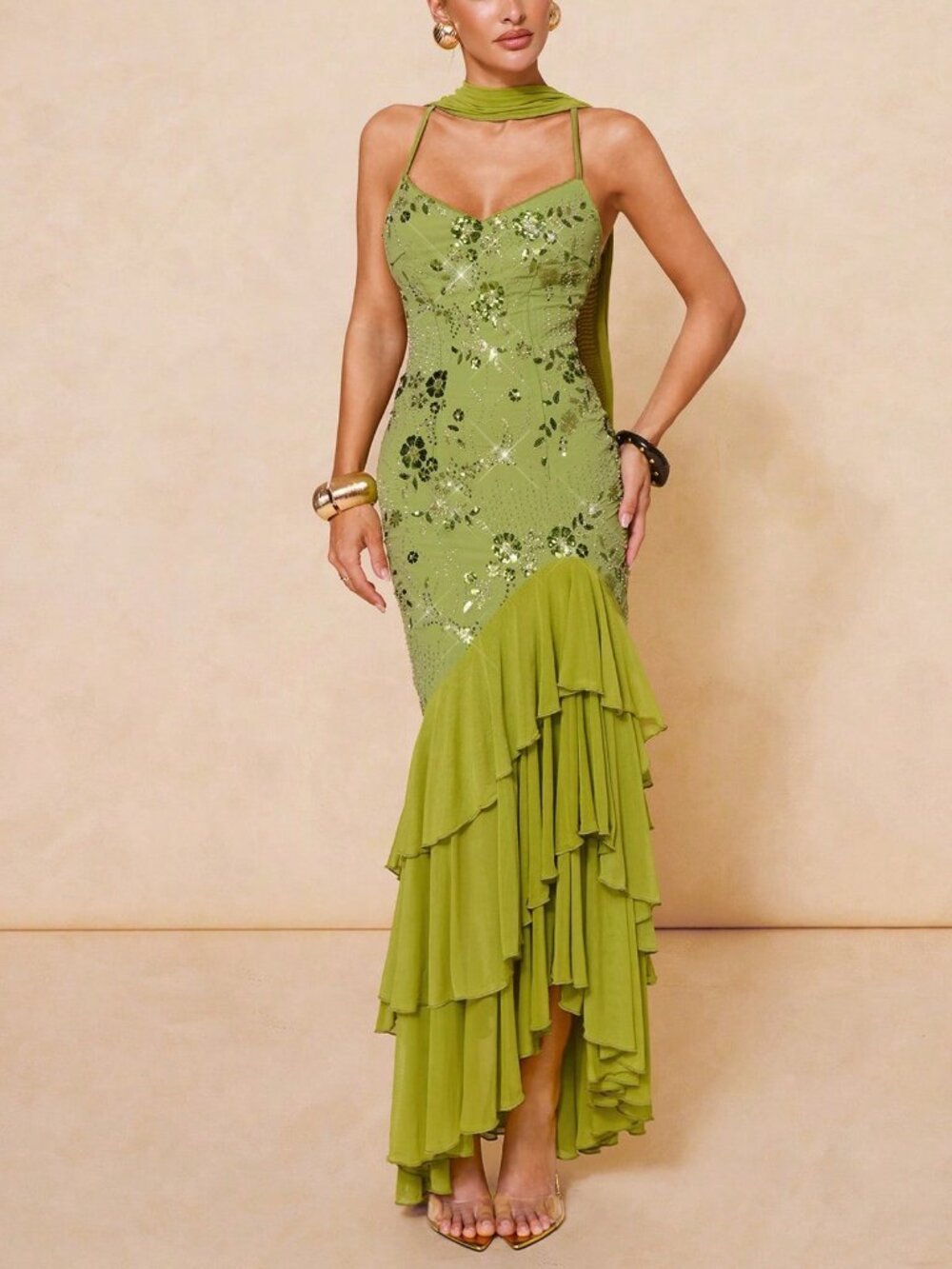 Green Sexy Women's Sequin Embellished Maxi Dress - Picture 11 of 11
